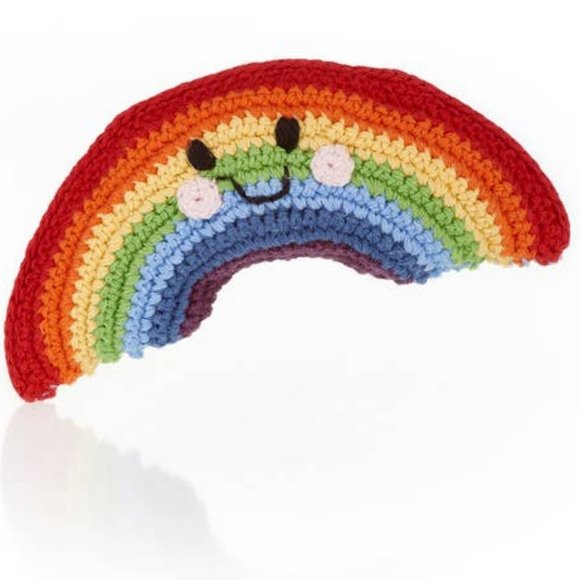 (3/$25) Hand Crocheted Friendly Rainbow Rattle for Babies in Organic Cotton - Picture 1 of 2